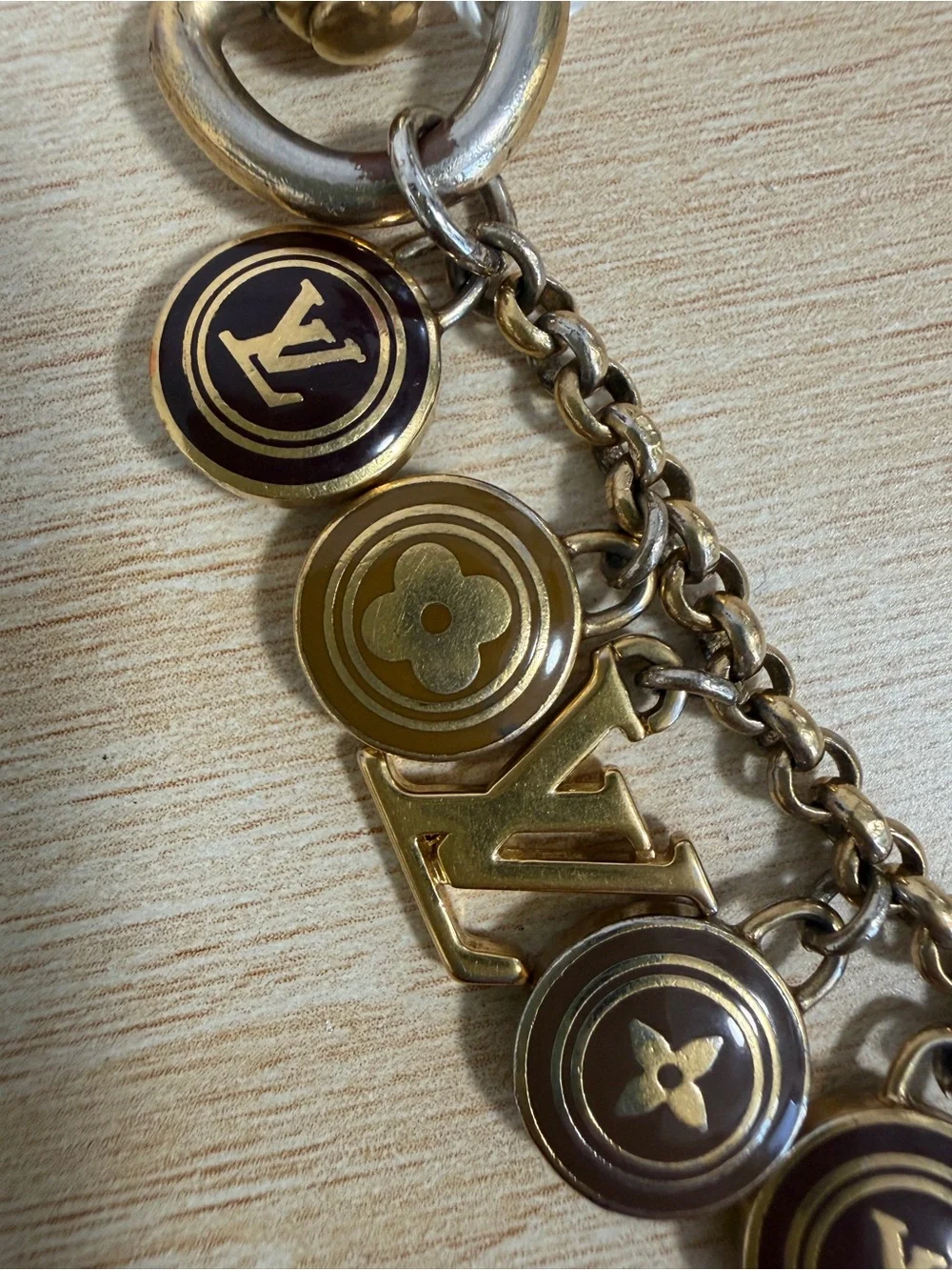 Louis Vuitton pastilles Gold and Brown bag Charm Chain Key Holder